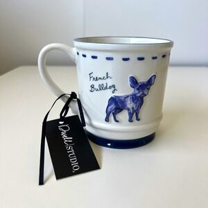 Dwell Studio French Bulldog Ceramic Mug Blue White 3D Dog NWT